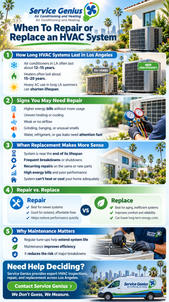 When To Repair or Replace an HVAC System Infographic