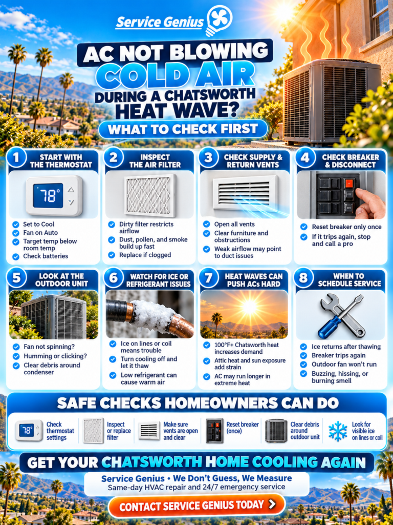AC Not Blowing Cold Air During a Chatsworth Heat Wave? What To Check First Infographic