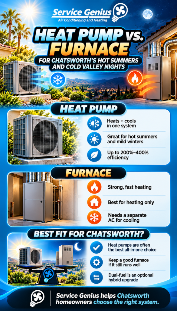 Heat Pump vs. Furnace for Chatsworth's Hot Summers and Cold Valley Nights