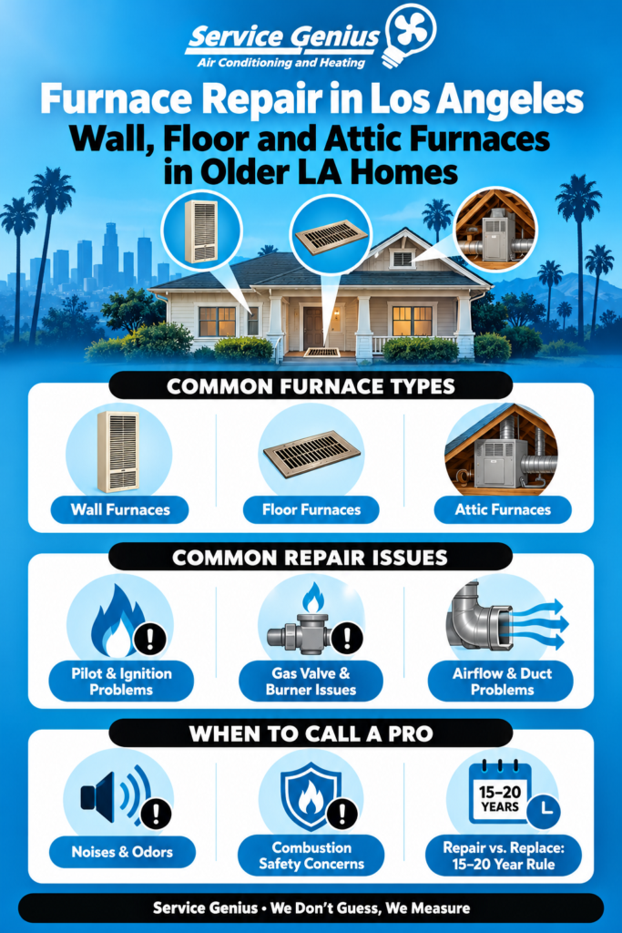 Furnace Repair in Los Angeles: Wall, Floor and Attic Furnaces in Older LA Homes